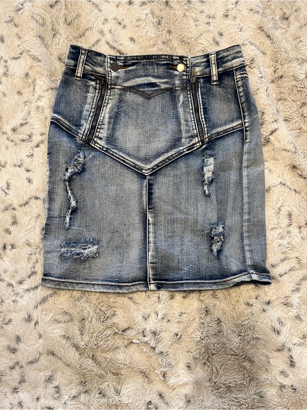 Roma Distressed Blue Stretch Denim Mini Skirt